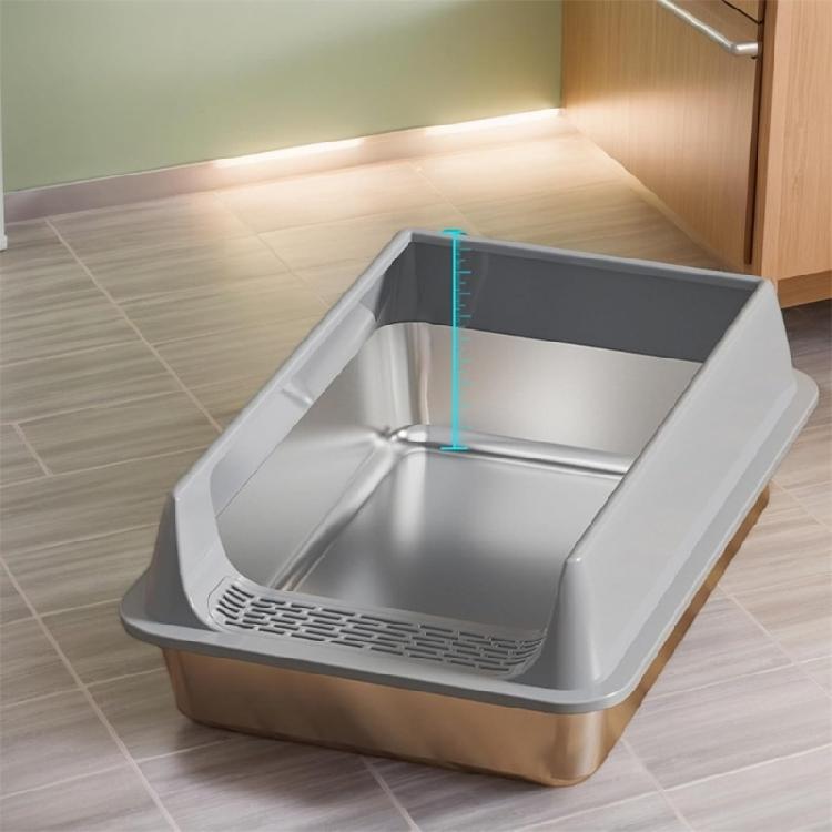 Stainless Steel Cats Litter Pan Large Litter Tray AntiSplash Odor Control Scratch Prevent Litter Container Box for Home