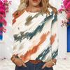 Women Plus Size Round Neck Long Sleeve Tie Dye Striped Printed Pullover Sweatshirt