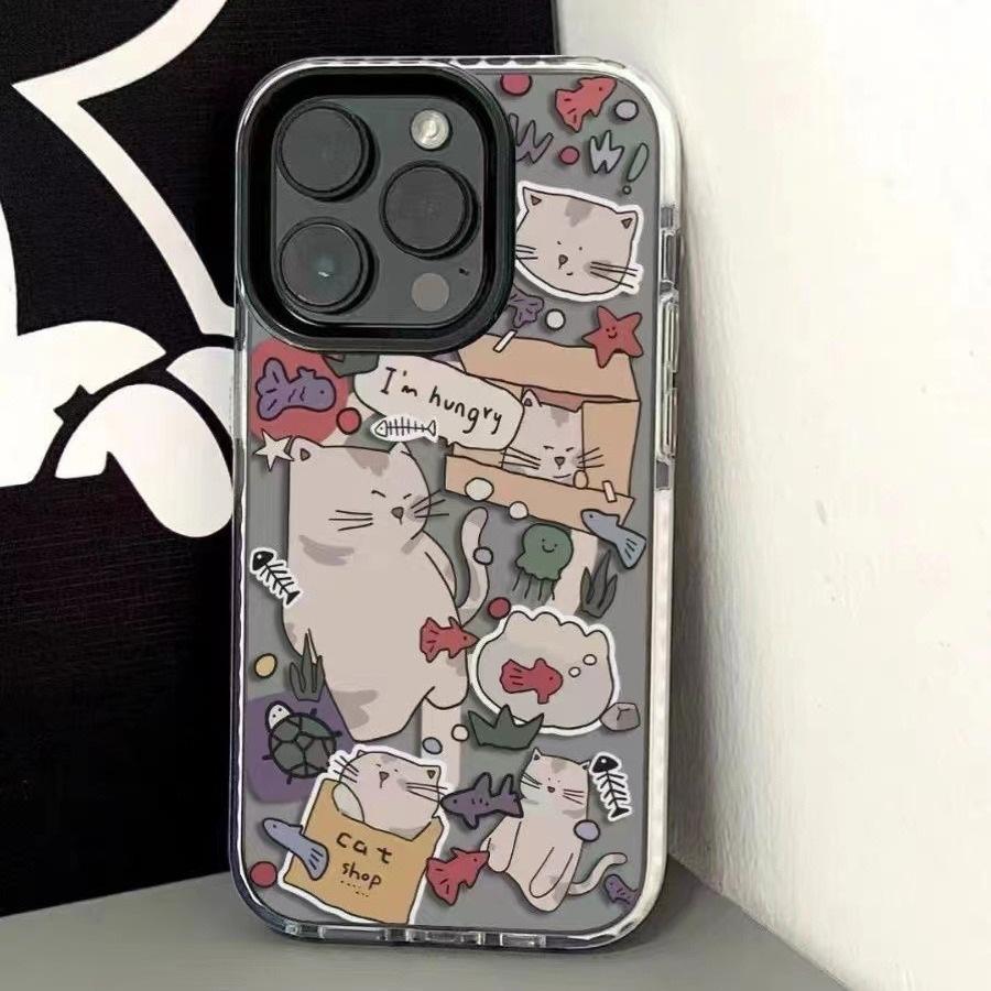 Fat cat illustration is suitable for 16promax iPhone case iPhone15pro cute pet 14plus soft 13pro