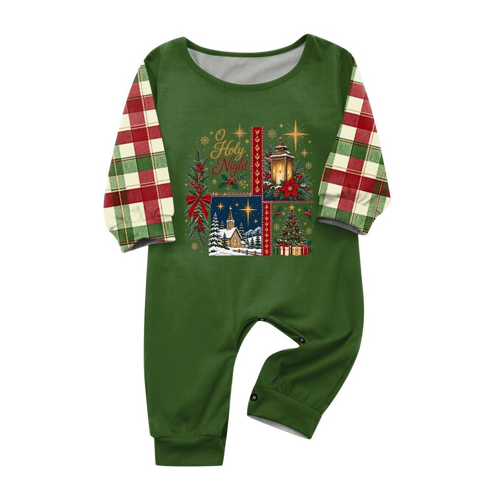 Christmas-print long-sleeve and long-pant matching family loungewear set
