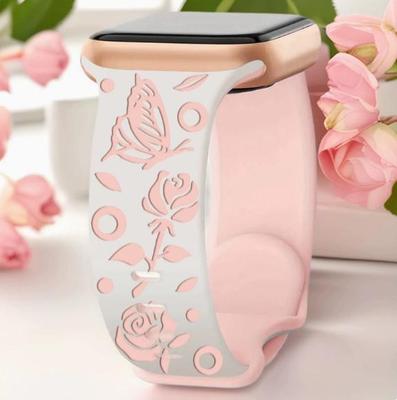 Zweifarbiger Silikon-Rosenblüten-Riemen für Apple Watch (Serie 1-10) - Florales Rosen-Schnitzdesign