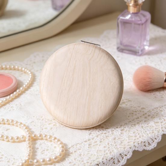 Wooden Grain Handheld Makeup Mirror, Portable Travel Double-sided Vanity Mirror, High Clarity Pocket Cosmetic Mirror for Women Girls