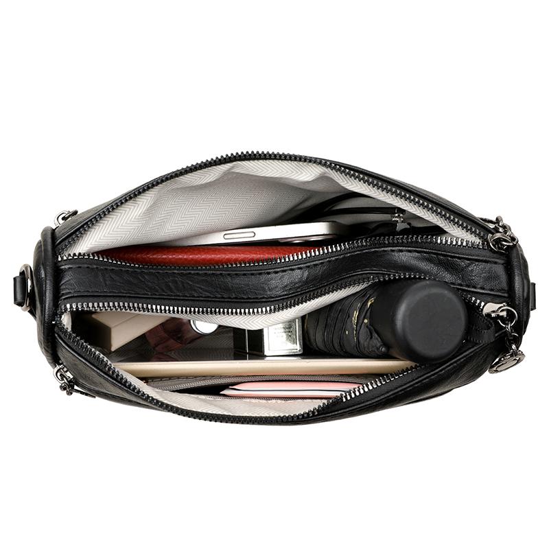 Middle-Aged Women's Bag Vintage Crossbody Bag Multi-Layer Soft Leather Shoulder Bag