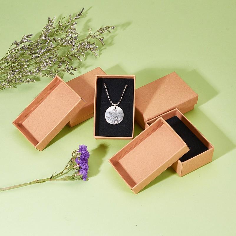 24pcs Cardboard Jewelry Set Box for Ring Necklace Rectangle Tan 8x5x2.5cm