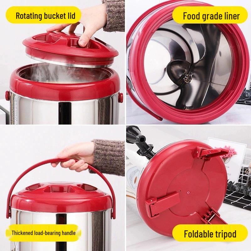 Stainless Steel Double-Layer Insulated Beverage Bucket with Faucet for Milk, Tea, Coffee, or Soy Milk