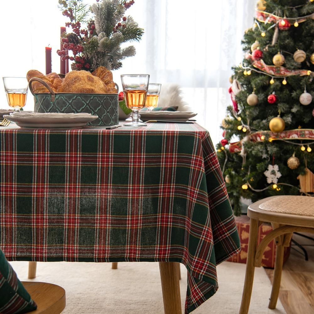 Christmas Table Cover Red Plaid Simple Tablecloth for Hotel Decor
