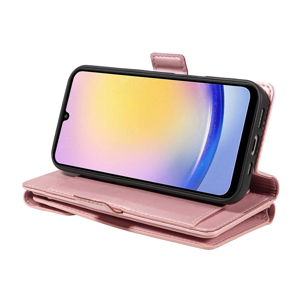 For Samsung Galaxy A25 5G (Global) Case with Multi-Card Holder and Strap PU Leather Phone Cover Stand