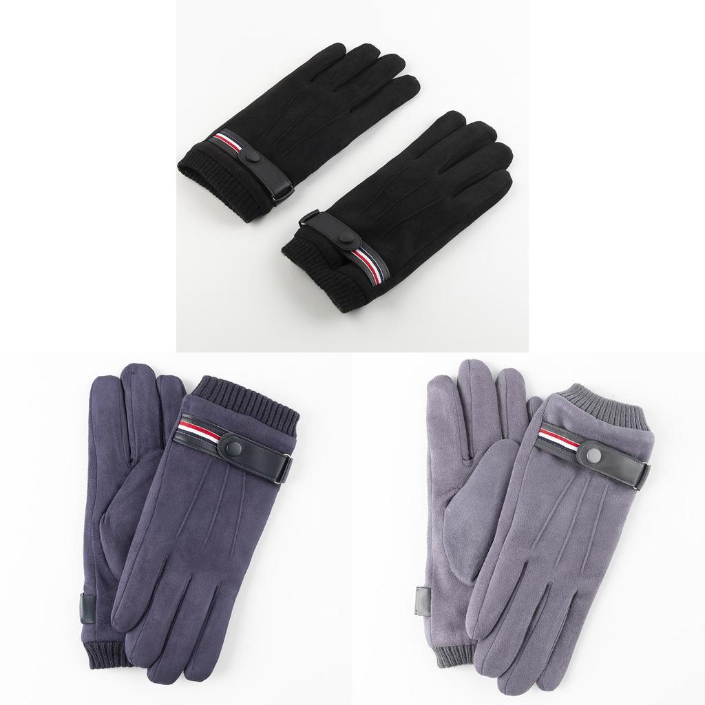 Winter Mens Thick Fleece Lined Leather Touchscreen Gloves For Outdoor Commuting