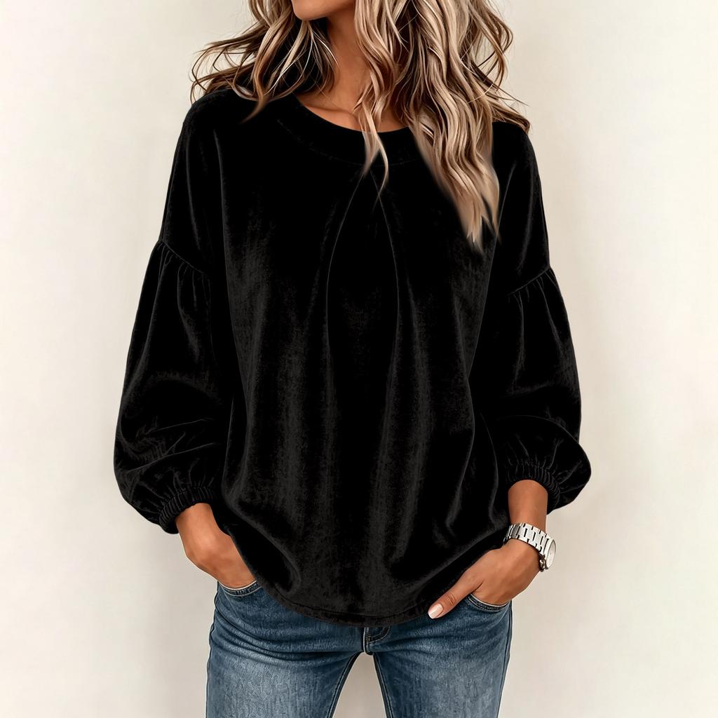 Women's Casual Velvet Sleeve Round Neck Top