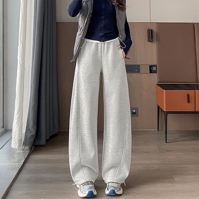 

2026 Spring Slim Fit Maternity Wide Leg Sport Pants with Two-Way Drawstring M серый/белый