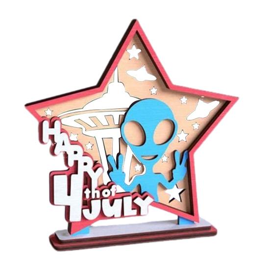 Schreibtischschild zum 4. Juli, Sternform, Holzornament, patriotisches Tischmittelstück, gestuftes Tablett, Dekor für den Unabhängigkeitstag, Dekoration für Zuhause und Büro