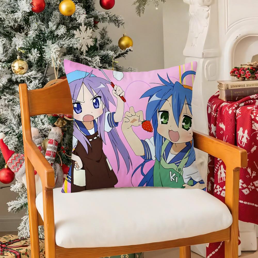 Beautiful Girl Cartoon Comics Game LLucky Star Pillow Case Silky Short Plush With Invisible Zipper Dustproof Sofa Cushion Cover