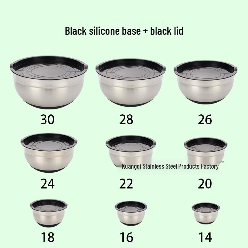 American-Style Silicone-Lidded Salad Bowl Set - Stainless Steel, Multi-purpose for Cooking, Baking, and Egg Beating.