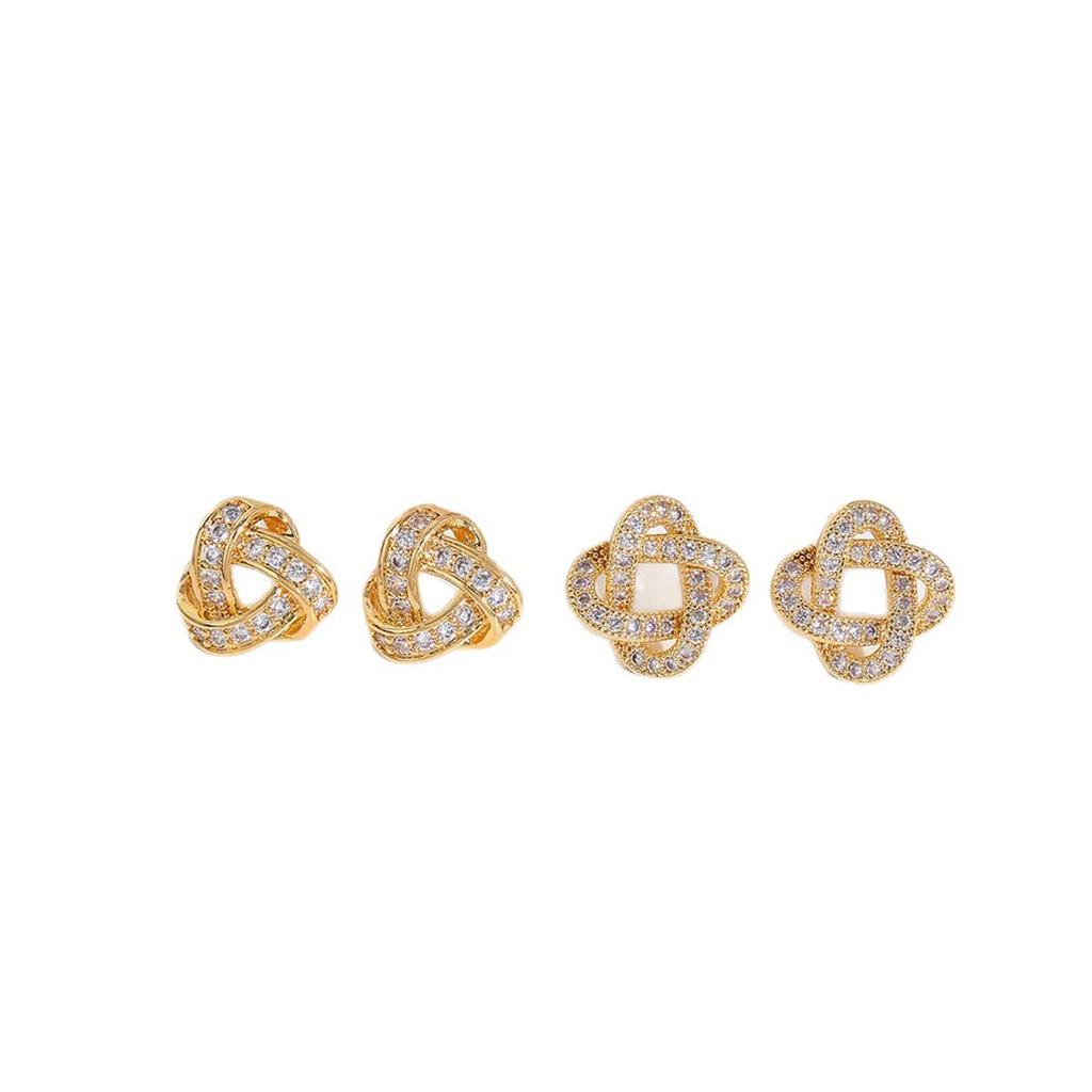 Gold-Plated Diamond Knot Stud Earrings: Elegant Chinese Style Accessories for Women