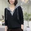 Spring Autumn Fake Two Pieces Casual Fashion Hoodies Women Patchwork All-match Zipper Pullover Hooded Top