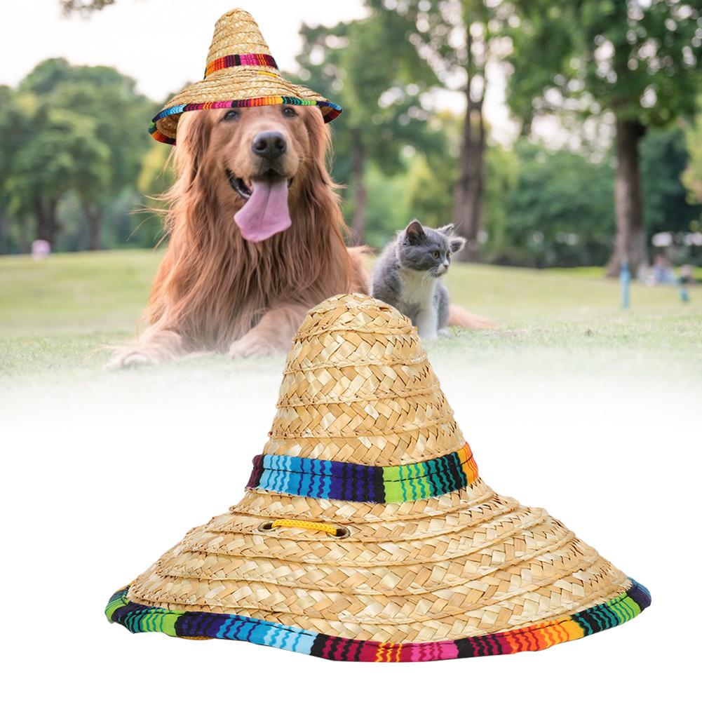 Mini Pet Dogs Straw Hat Sombrero Cat Dog Sun Beach Party Straw Hats for Dogs AccessoriesM