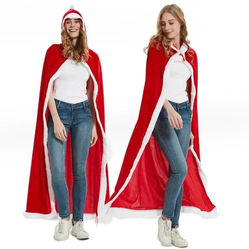 Elegant Red Christmas Halloween Hooded Cape Wedding Brides Flower Girl Cloak Perform Prom Women Costume Cosplay Overcoat