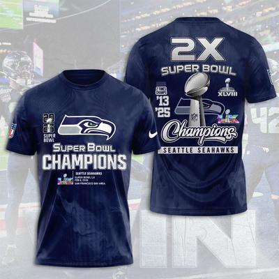 Seattle Seahawk 2025 Super 1Bowl LX Champions 3D Apparel Shirt S-5XL Style14