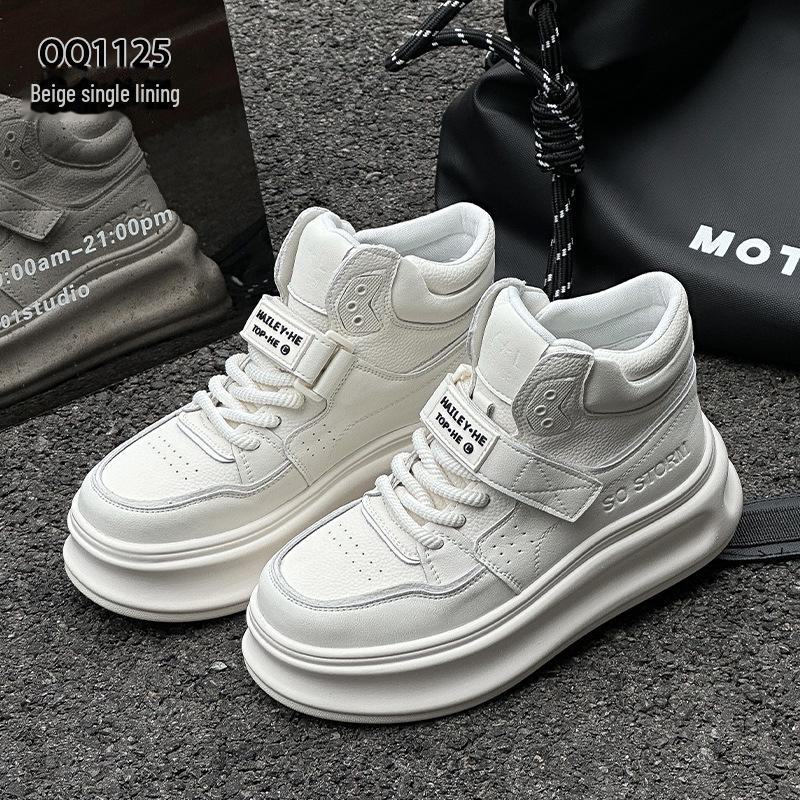 

Женские высокие кроссовки из натуральной кожи на липучках с толстой подошвой — повседневная спортивная обувь, визуально увеличивающая рост, весна и осень 2025 г. 37