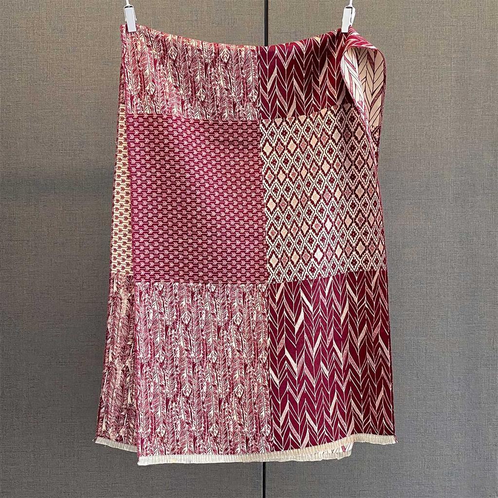 Autumn new fashionable geometric texture splicing scarf women's imitation cashmere warm fashion versatile outer shawl scarf