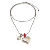 European American Silver Heart Cotton Pearl Pendant Necklace, Korean Fashion Versatile Sweater Necklace