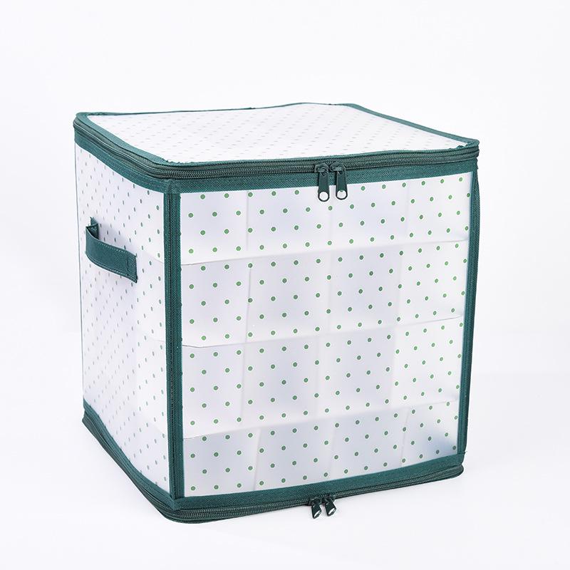 Polka Dot 64-Grid Christmas Ball Storage Box with Dual Zippers and Handles
