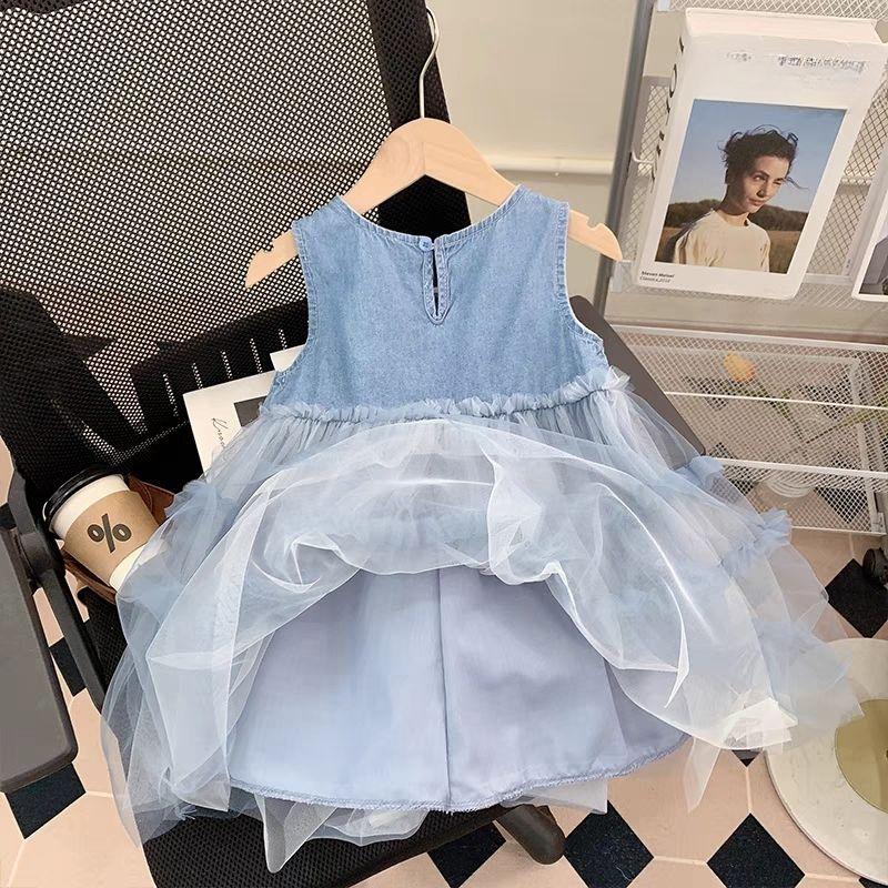 Girls' Dress Summer Dress Children's Princess Dress Baby Girl Vest Denim Yarn Dress Summer Dress