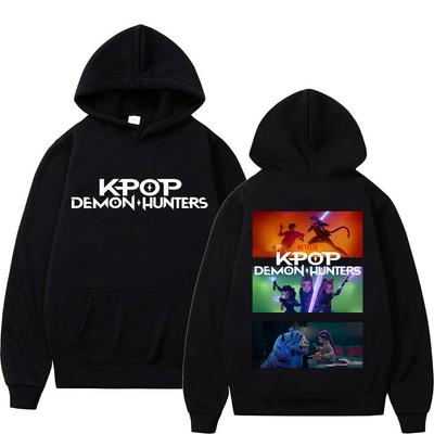 K-pop Demon Hunters Movie Print Hoodie Men Women Loose Hooded Pullover Sweatshirt Harajuku Y2K Fashion Long Sleeve Streetwear
