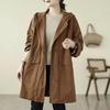 Women Korean Vintage Hooded Coat Autumn Casual Loose Long Sleeves Single Breasted Solid Color Pocket Coat Johnature Fashion Outerwear