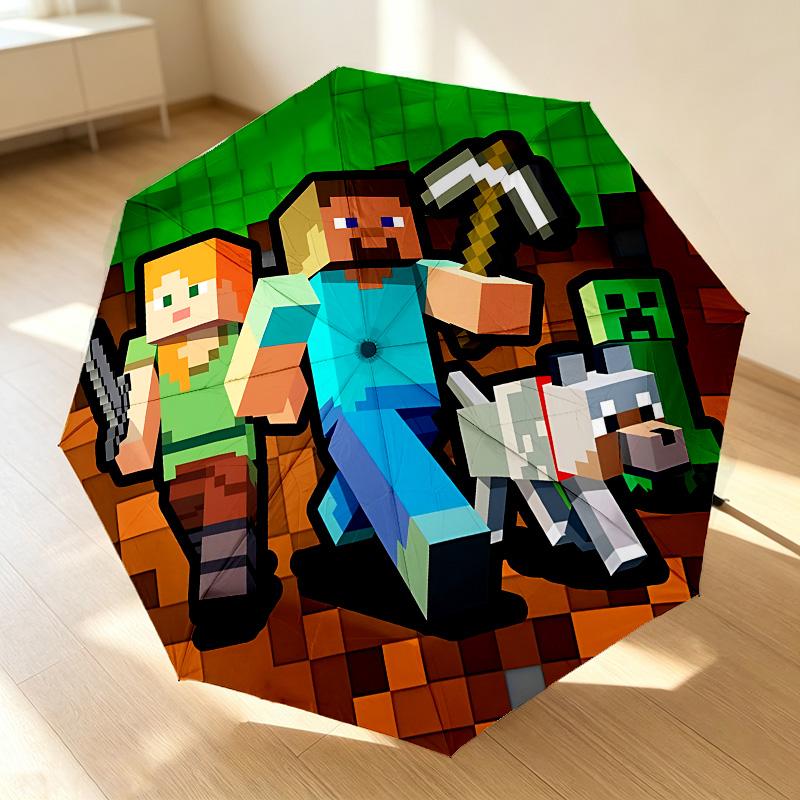 Minecraft Adventure 8 Ribs 3Fold Black Glue Uv Protection Umbrella Sun Protection Rainproof Compact Folding Umbrella For Travel Daily Use C923762