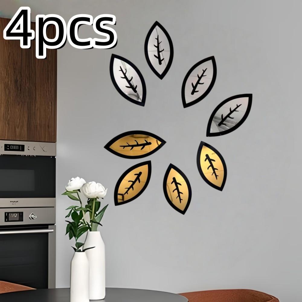4pcs 15cmX7cm Mirror Wall Stickers Removable Wall Art Decals for Home Living Room Bathroom Office Dormitory Decorations