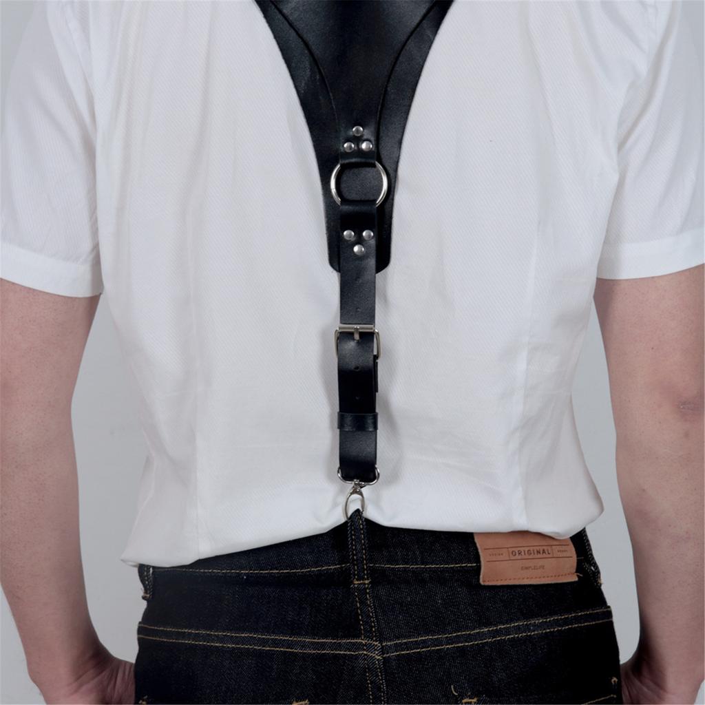Adjustable PU Leather Suspenders Elastic Suspenders Mens Dress Suspenders for Casual Wear