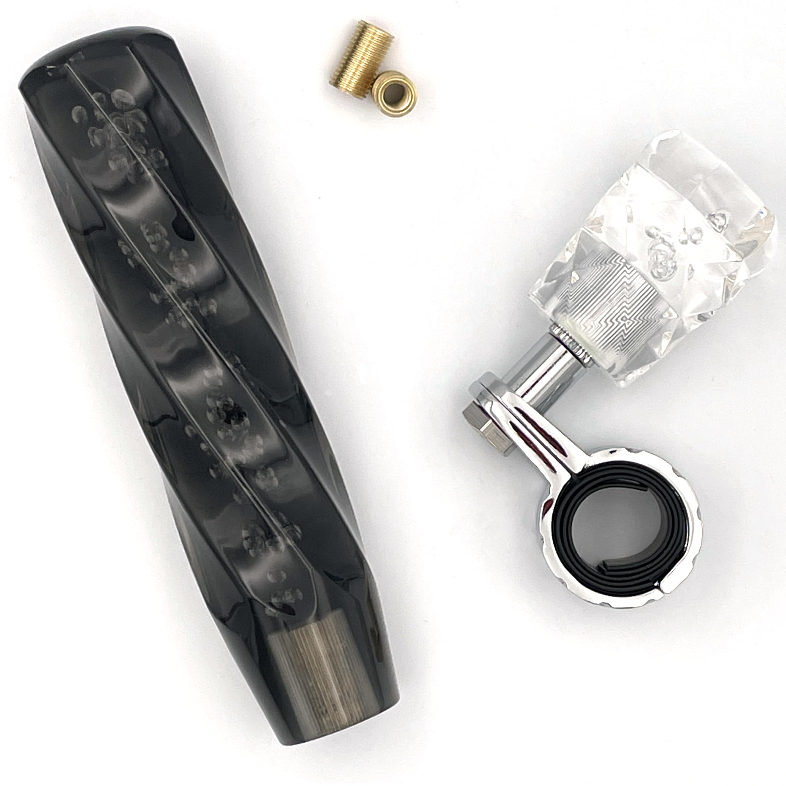 

Flatland Steering Wheel Spinner Clear Car Shift Crystal 200mm Universal Fit for Includes 2 Adapters Knob, Black, Long, Twist, Set, Foam-Filled,