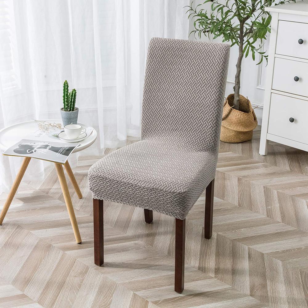T-Jacquard Dining Chair Cover Solid Color Soft Elastic Fabric Chair Slipcover Protector Washable Kitchen Living Room Wedding