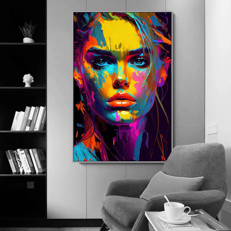 Imprimare afiș femeie colorată abstractă, artă modernă, pictură pe pânză, pentru dormitor, sufragerie, decorare a casei Cuadros
