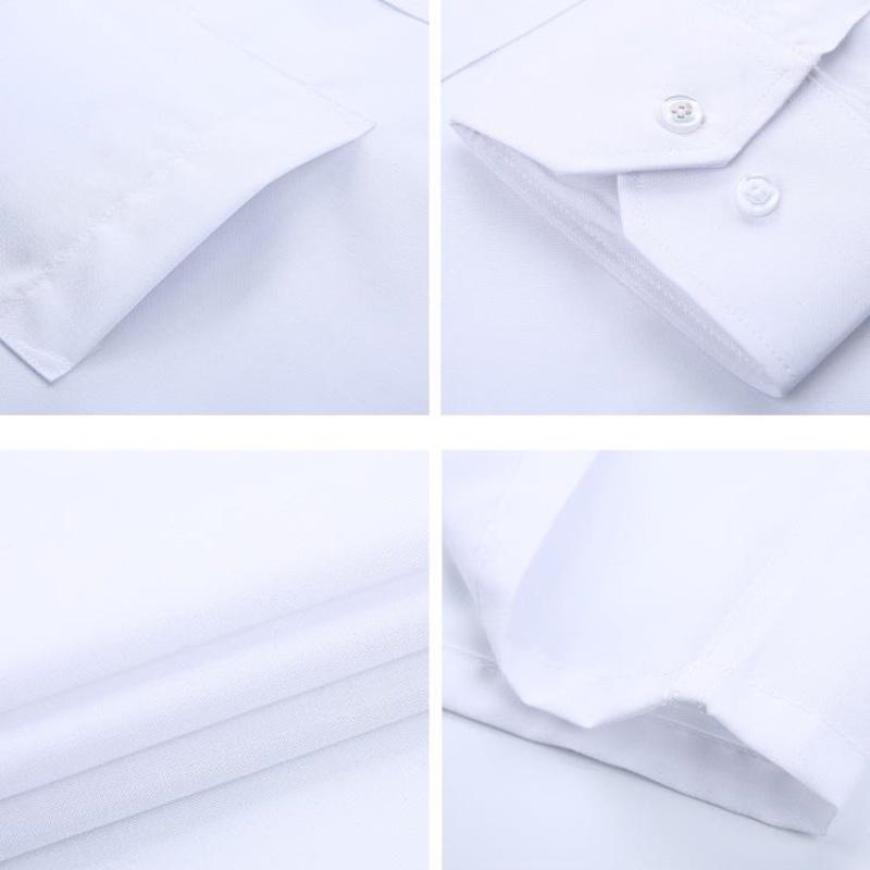 New Men Formal Shirt Long Sleeve Office Solid Color Anti-Wrinkle Fashion Business Pocket White Blue Social Pocket Shirts 6XL 7XL