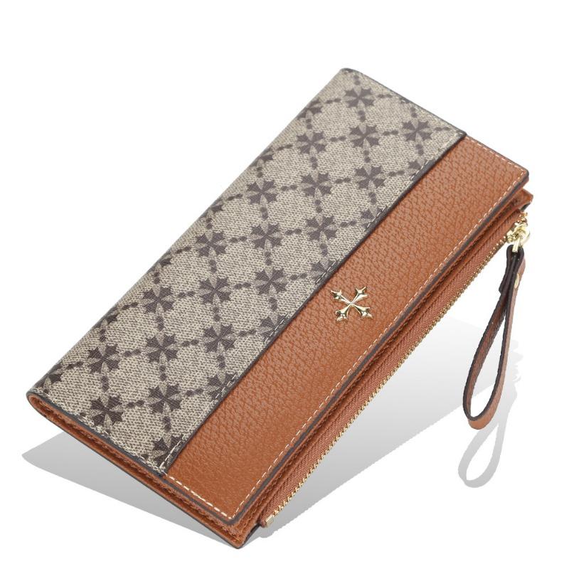 Four-leaf clover women's wallet, fashionable and large-capacity long multi-card buckle retro-printed high-end clutch bag.