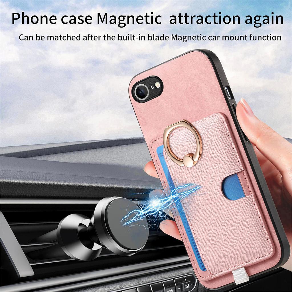 Pro iPhone 16e Pouzdro Kroužkový Stojánek Kůže+TPU+PC Kryt na Telefon Odnímatelný Držák na Karty