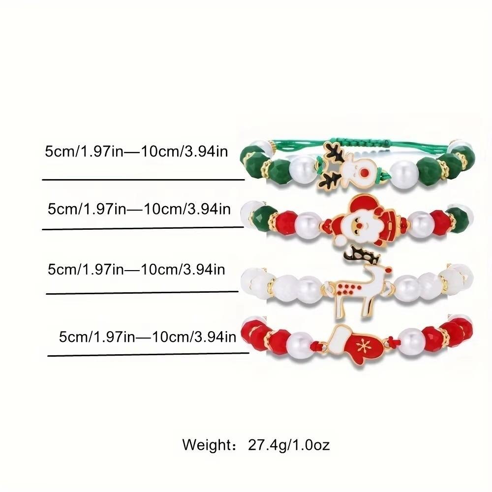 Set da 4 pezzi Braccialetto con Ciondoli di Babbo Natale per Natale Braccialetto Stilizzato Natalizio con Perle Finte Donna