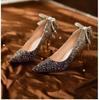 Autumn New Women's Luxury Pointed Rhinestone Bow Crystal Sequins Colored High Heel Single Shoes Banquet Wedding Shoes