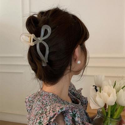 Bowknot Shape Hair Claw Candy Color Shark Hair Clip Anti-slip Back Head Hair Pin Plastic Women Hair Accessories