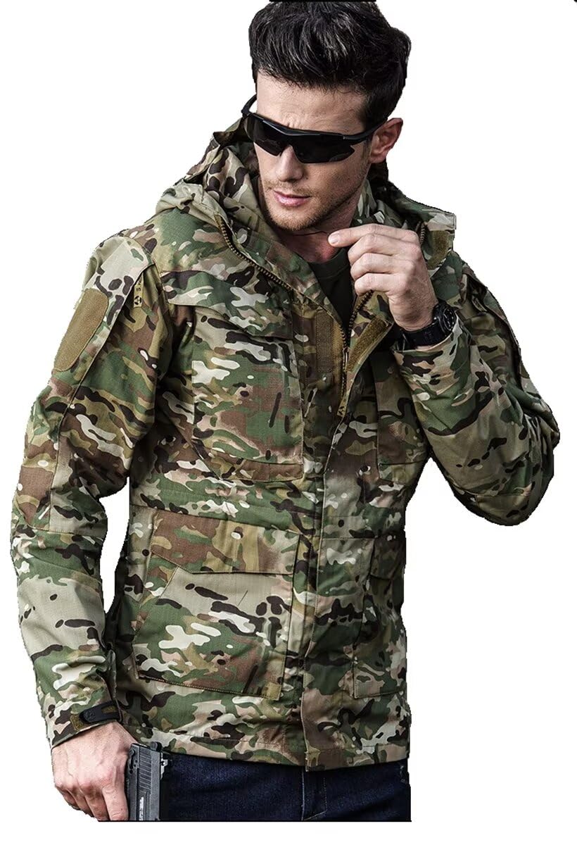 

[eleitchtee] [LHT] Men s Outdoor Jacket - Multifunctional Hooded Tactical Mountain Parka M65 - Water-Repellent (Camouflage, 2XL)