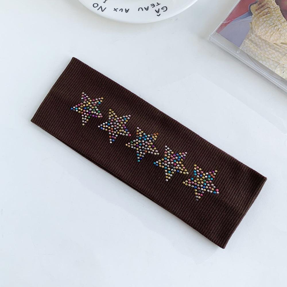 Non Slip Rhinestone Star Headband Elastic Stretchy Sweatband Y2K Knit Hair Band Daily Wear