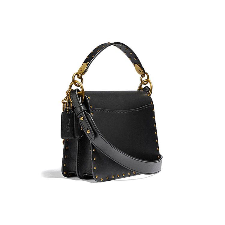 Coach Beat 18 Studded Chain Leather Small Square Bag Women handbags Black 4600-B4BK