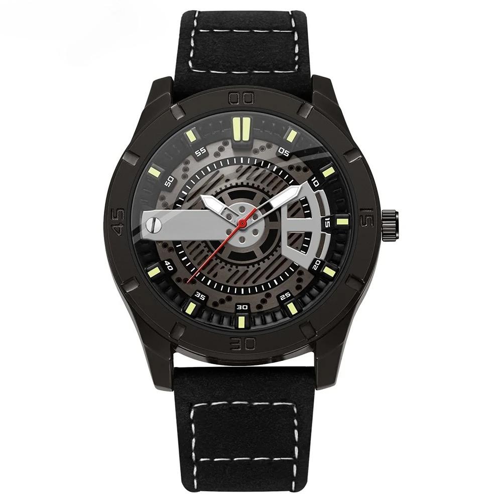 

Мужские кварцевые часы Простые деловые ремешок из ПУ кожи Студенческие наручные часы Спортивные часы чёрный
