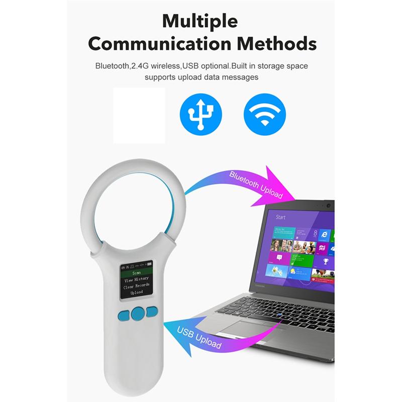 

B03B-Считыватель RFID для животных 134,2 кГц/125 кГц Питомец FDX-B EMID Регулируемый звук Яркость USB Собака Кошка Лошадь Ручной Мини-сканер чёрный