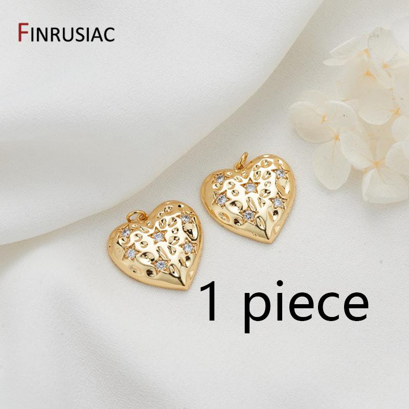 

Gold-Plated Brass Metal 25mm Big Size Heart-Shaped Pendant Charm Inlaid With Zircon Stars, DIY Necklaces Accessories