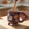 Large Handle Witch Pot Mug Halloween Cauldron Coffee Mug, 360ml Ghost Pumpkin Spider Web Pattern Cute Teacup Ceramic Cup, Spooky Drinkware for Party,