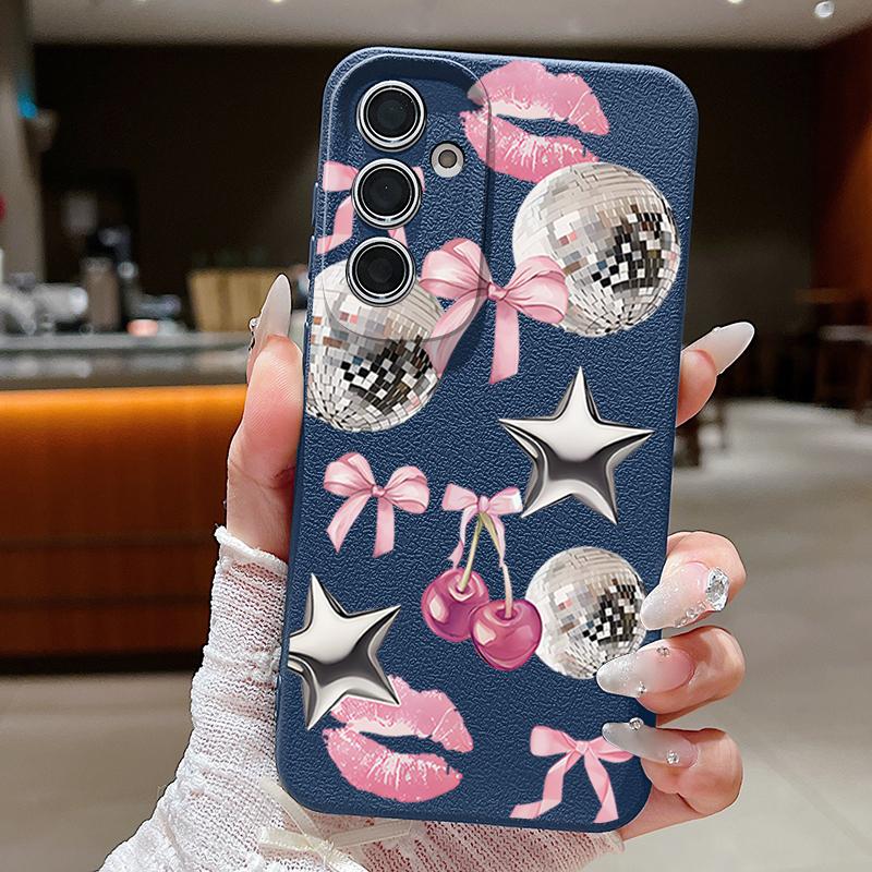 Cherry Bowknots Lips Disco Ball Pattern Case For Samsung Galaxy A57 A56 A55 A54 5G A37 A36 A35 A34 A17 A16 A15 A14 Leather Texture Silicone Cover