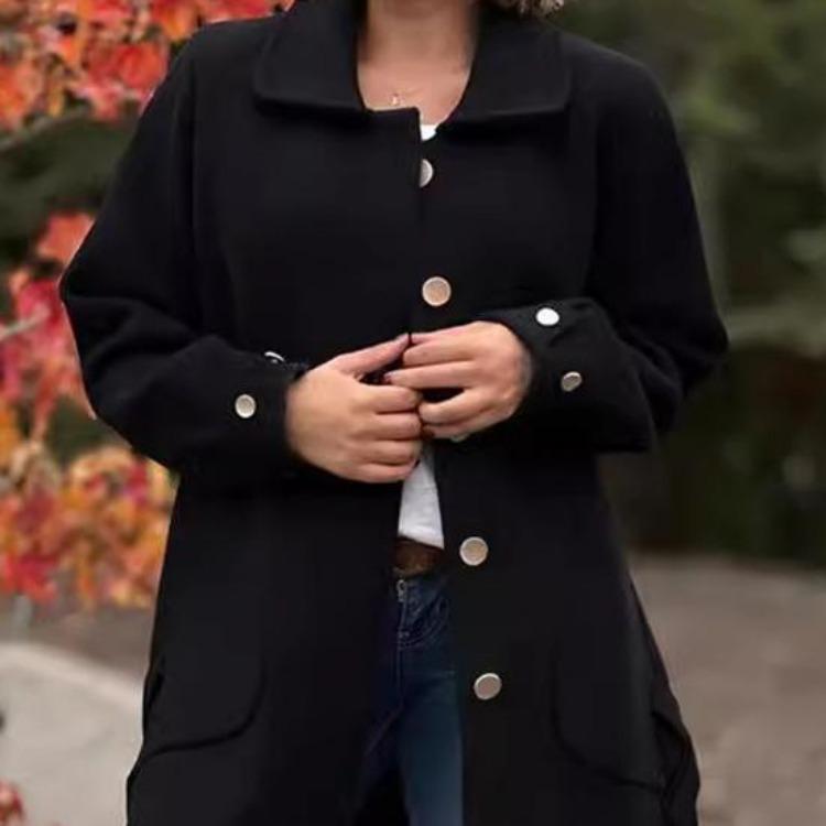 Women Spring Fall Coat Loose Single Breasted Button Cardigan Jacket Solid Color Turn Down Collar Long Sleeves Dating Commuting